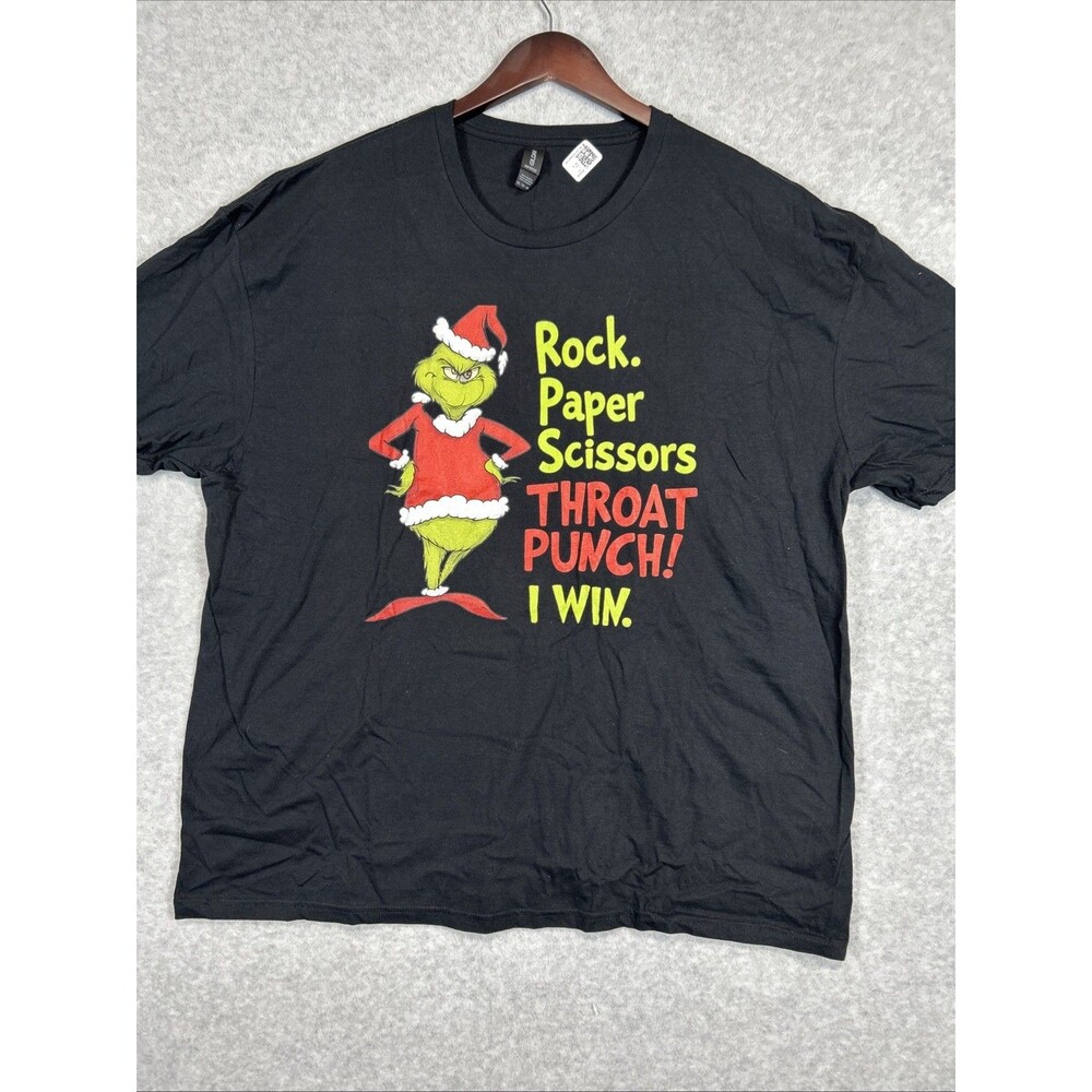 Gildan Mens Grinch Rock Paper Scissors Throat Punch Christmas T-Shirt 3XL Black
